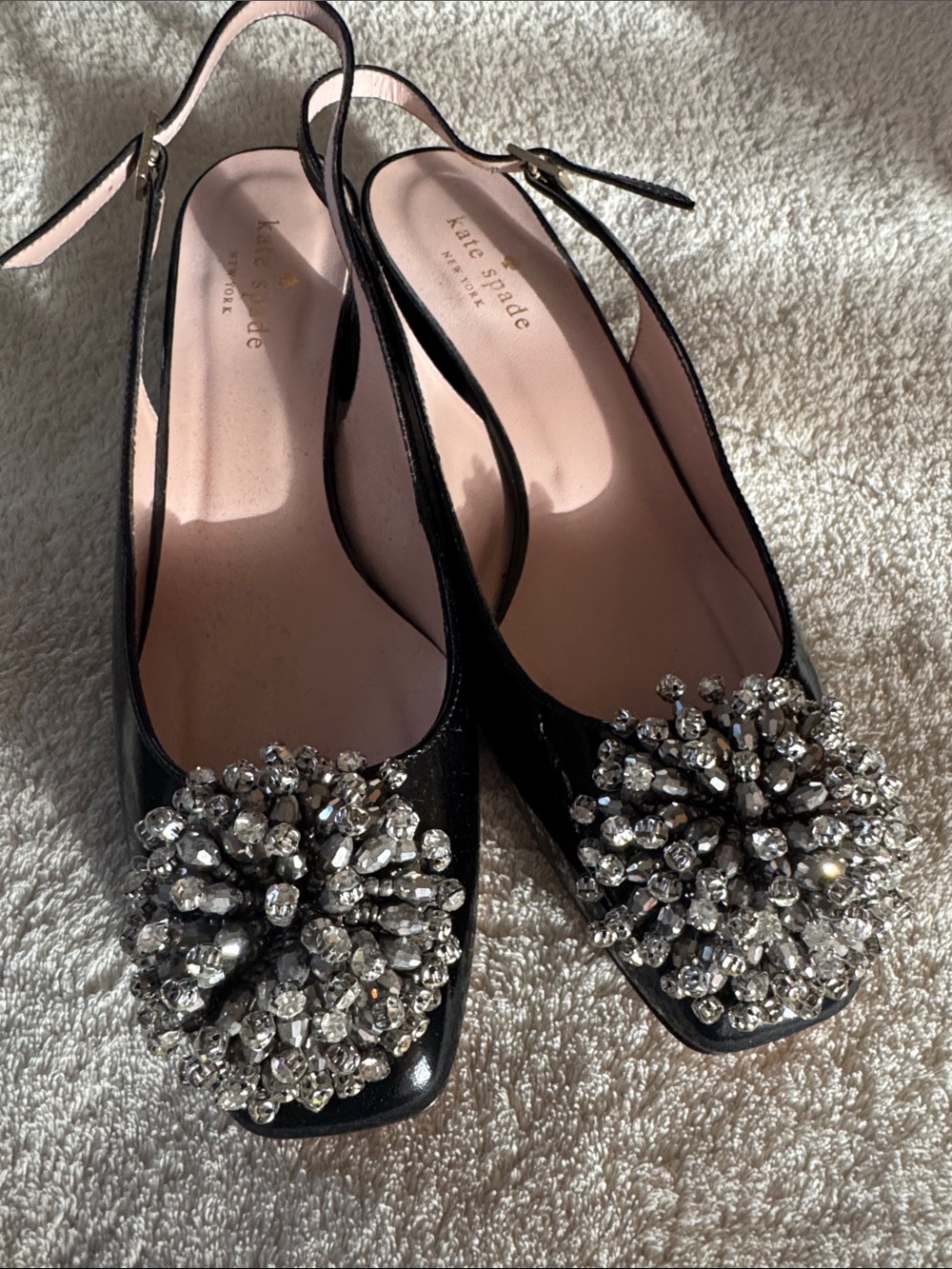 kate spade Black Crystal-Embellished Slingback Mules. NWOT. Size 8.5